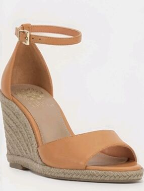 NEW Vince Camuto Felyn Espadrille Wedge Sandals Orange Leather Size 7.5